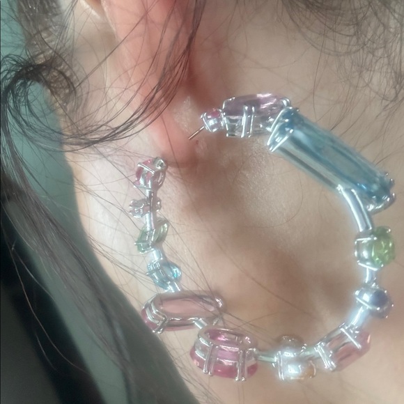 Elegant Swarovski Multicolor Hoop Earrings - Picture 6 of 7